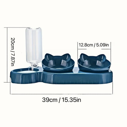 Tilted Pet Feeding Station with Water Dispenser