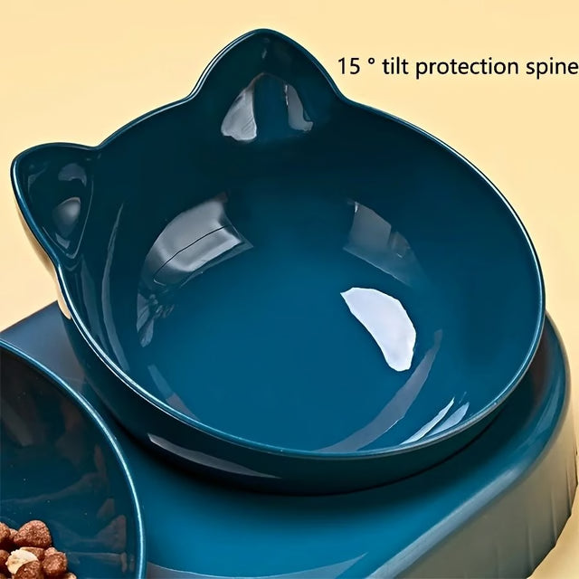 Tilted Pet Feeding Station with Water Dispenser