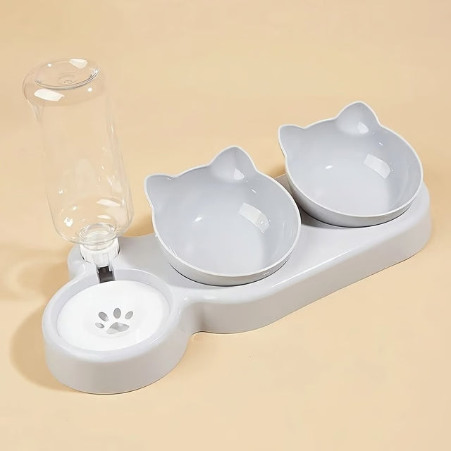 Tilted Pet Feeding Station with Water Dispenser