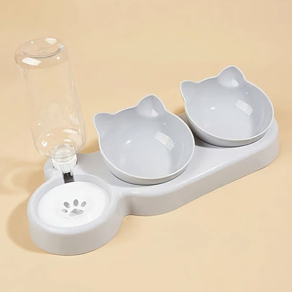 Tilted Pet Feeding Station with Water Dispenser