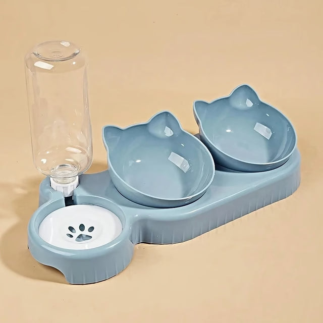 Tilted Pet Feeding Station with Water Dispenser