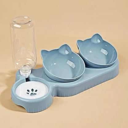 Tilted Pet Feeding Station with Water Dispenser