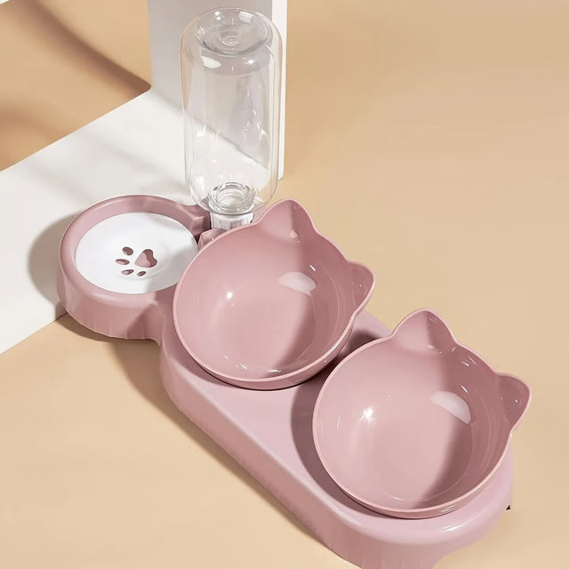 Tilted Pet Feeding Station with Water Dispenser